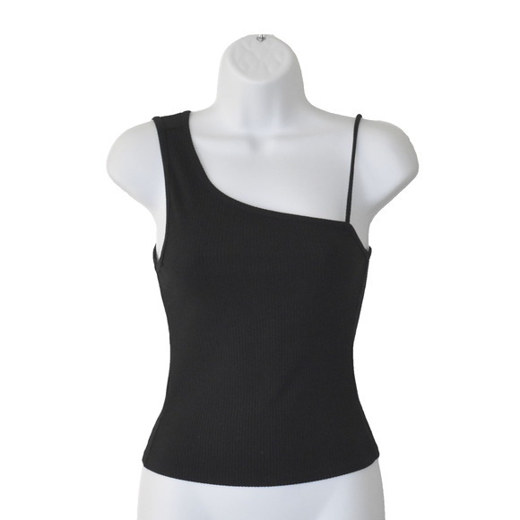 A6 Auth REFORMATION Black Ribbed Knit One Shoulder Sleeveless Tank Top Size S - Picture 1 of 7